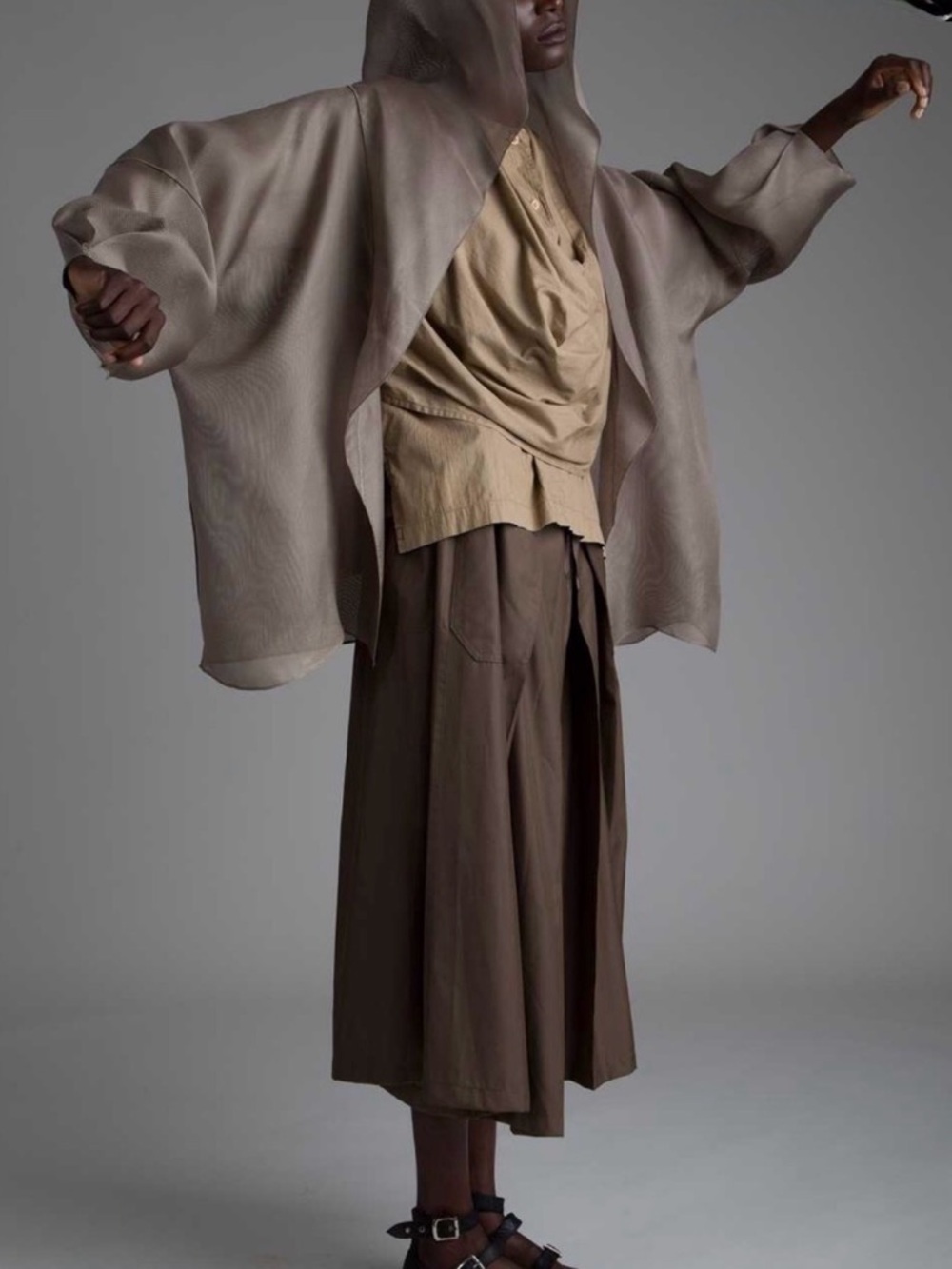 Zoran Minimalist Structured Art to Wear Hooded Cardigan Style Top - Picture 10 of 12